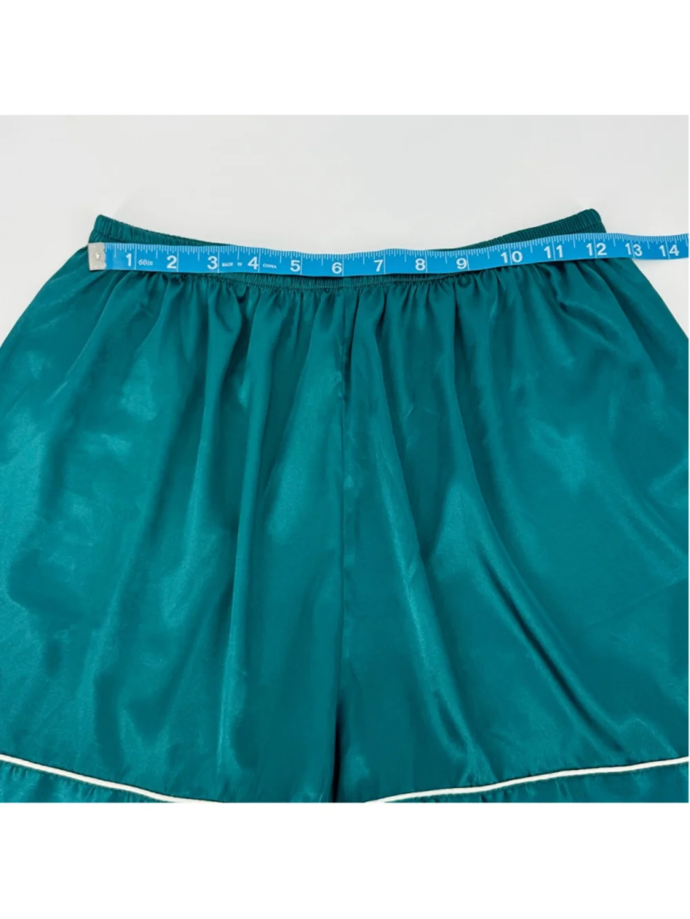 Swomog Teal Green & White Satin Pajama Set L Button Down Short Sleeve